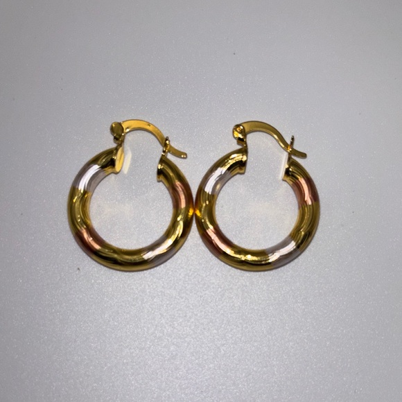 Elegant Fashion Gold and Pink Hoop Earrings - Picture 3 of 3